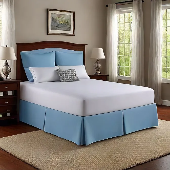 12 Inches Drop Bed Skirt Solid Sky Blue Egyptian Cotton 1000TC