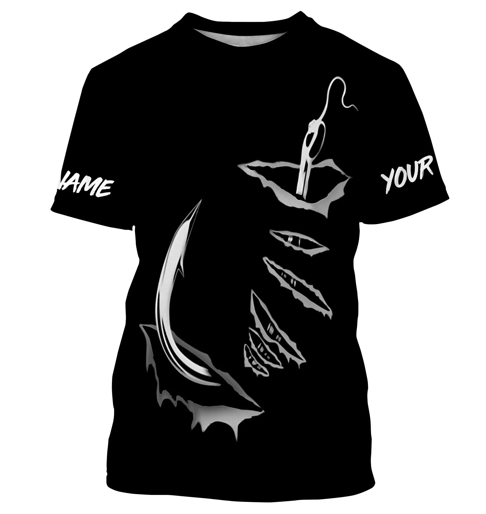 3D Fish Hook Customize Long Sleeve Performance Black Fishing Shirts 