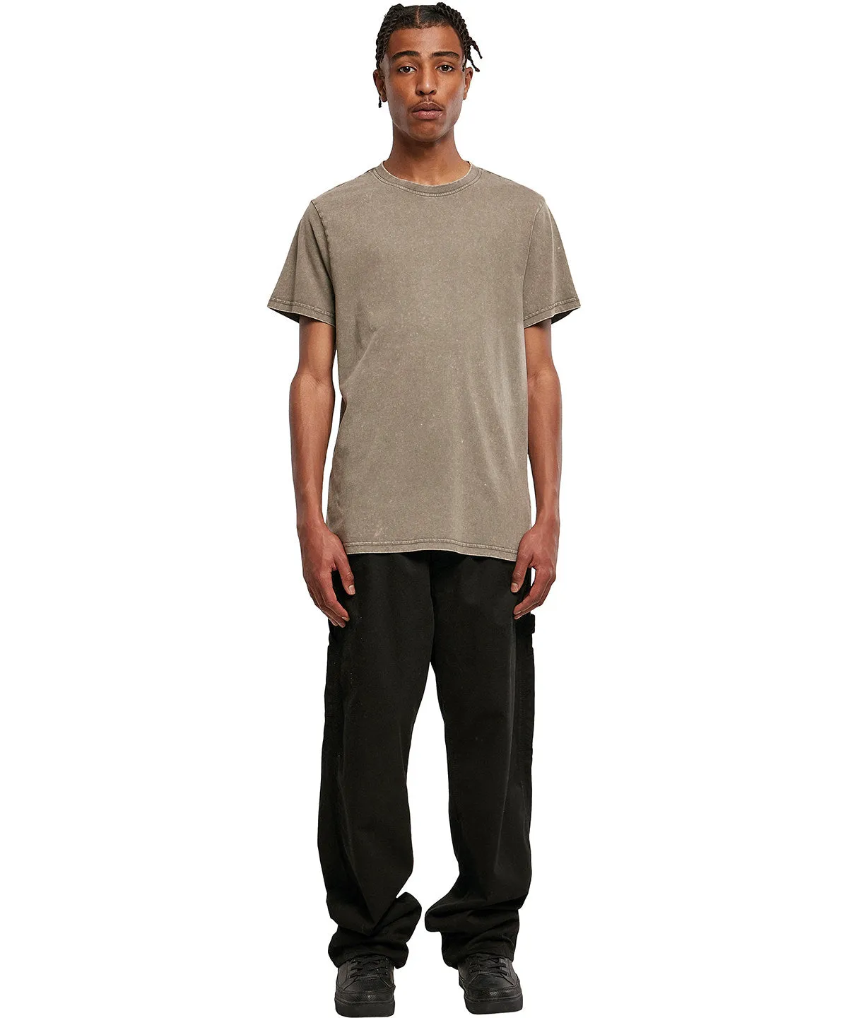 Acid washed round neck tee | Black