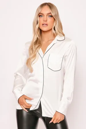 Amilie - White Satin Long Sleeve Shirt