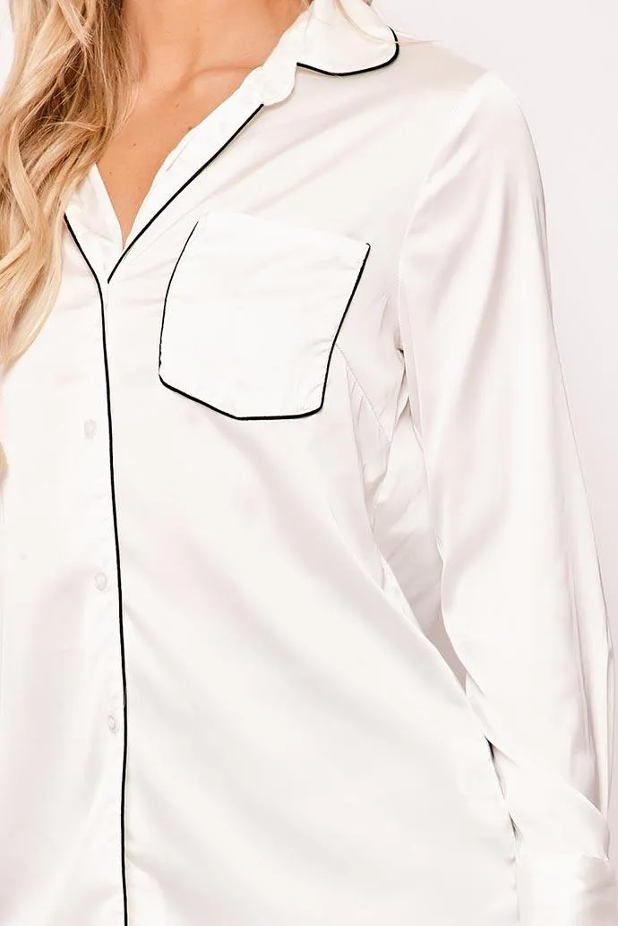 Amilie - White Satin Long Sleeve Shirt