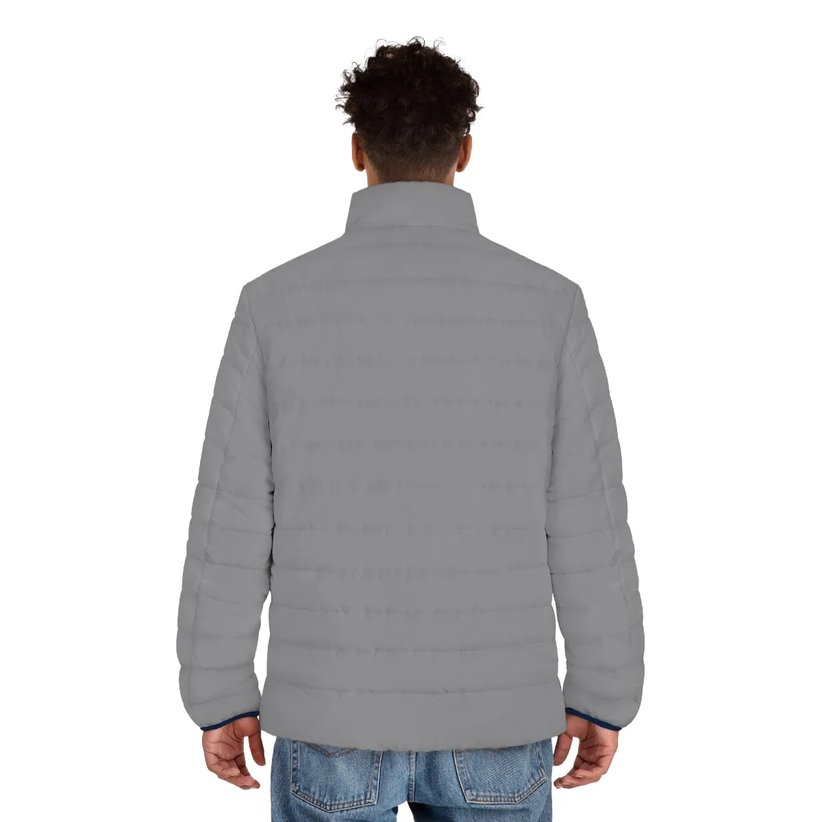 Ash Grey Solid Color Men's Jacket, Best Regular Fit Polyester Men's Puffer Jacket With Stand Up Collar (US Size: S-2XL)