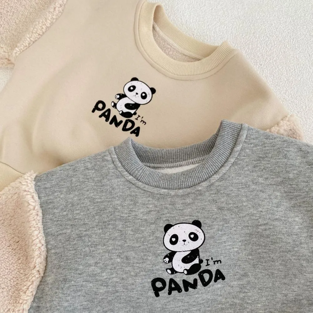 Autumn and Winter Baby Panda Print Thick Fleece Top and Trousers Two-piece Set Wholesale Baby Clothes
