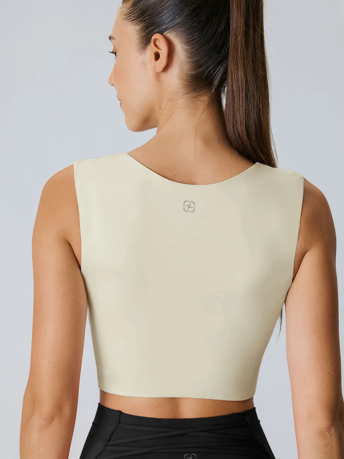 Beige V-Neck Tank Top--Light Support