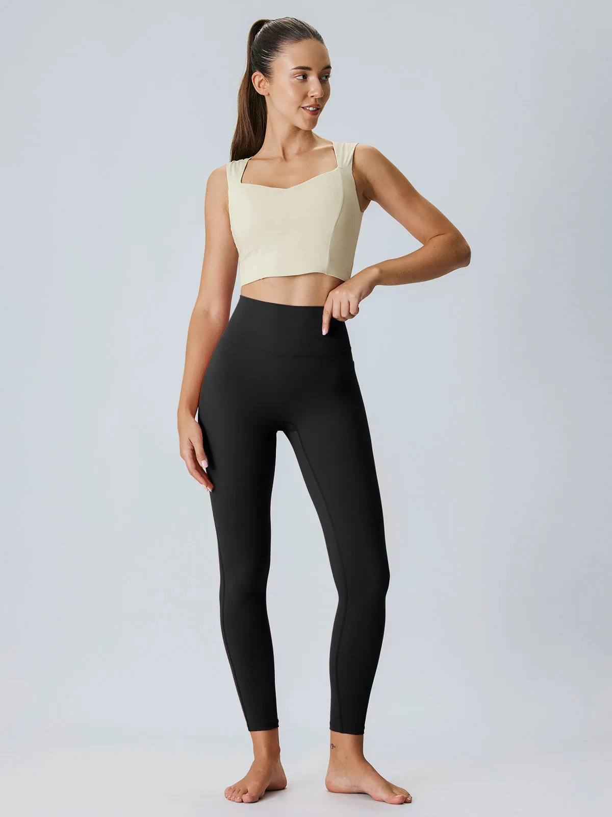 Beige V-Neck Tank Top--Light Support