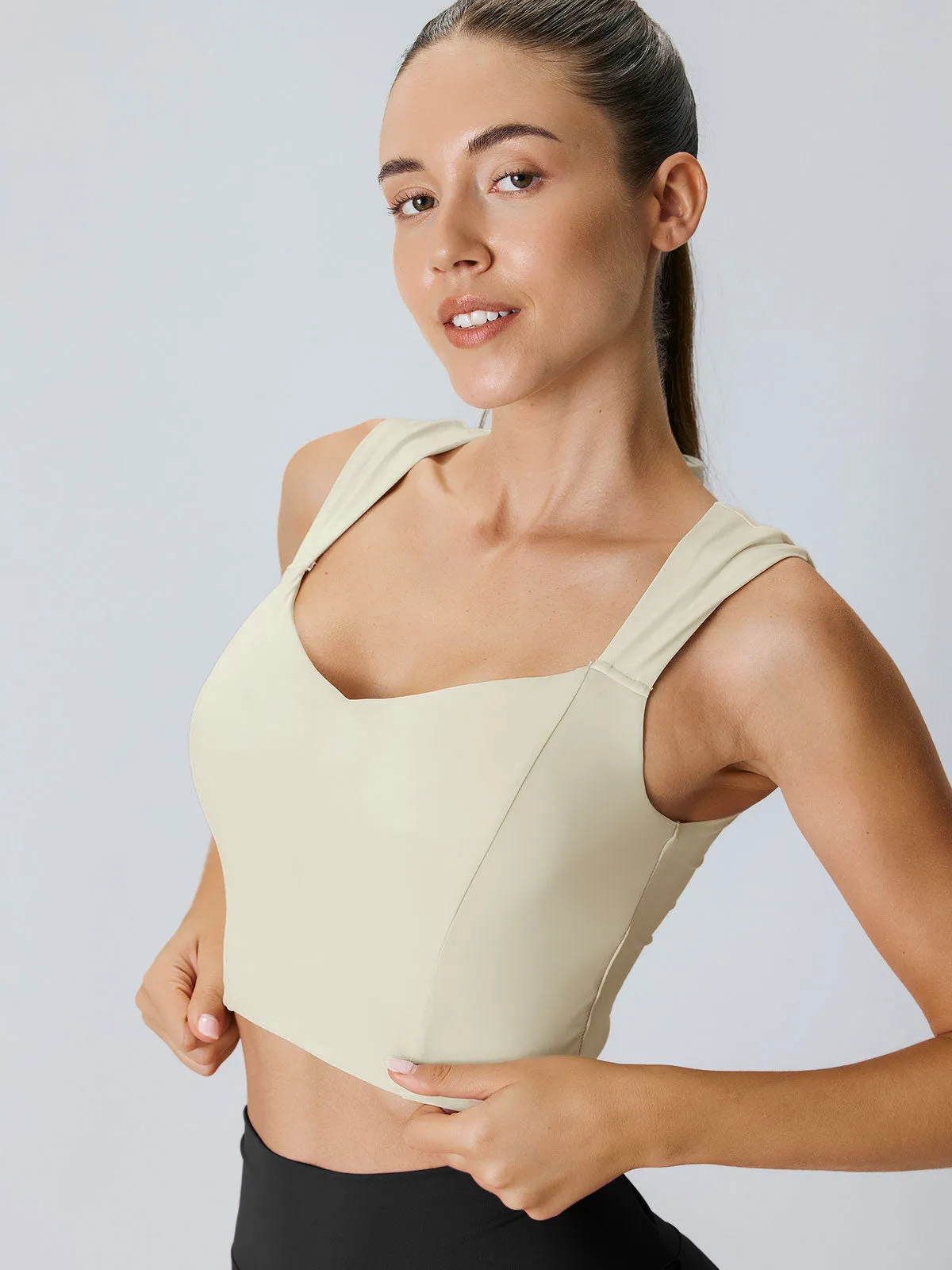 Beige V-Neck Tank Top--Light Support