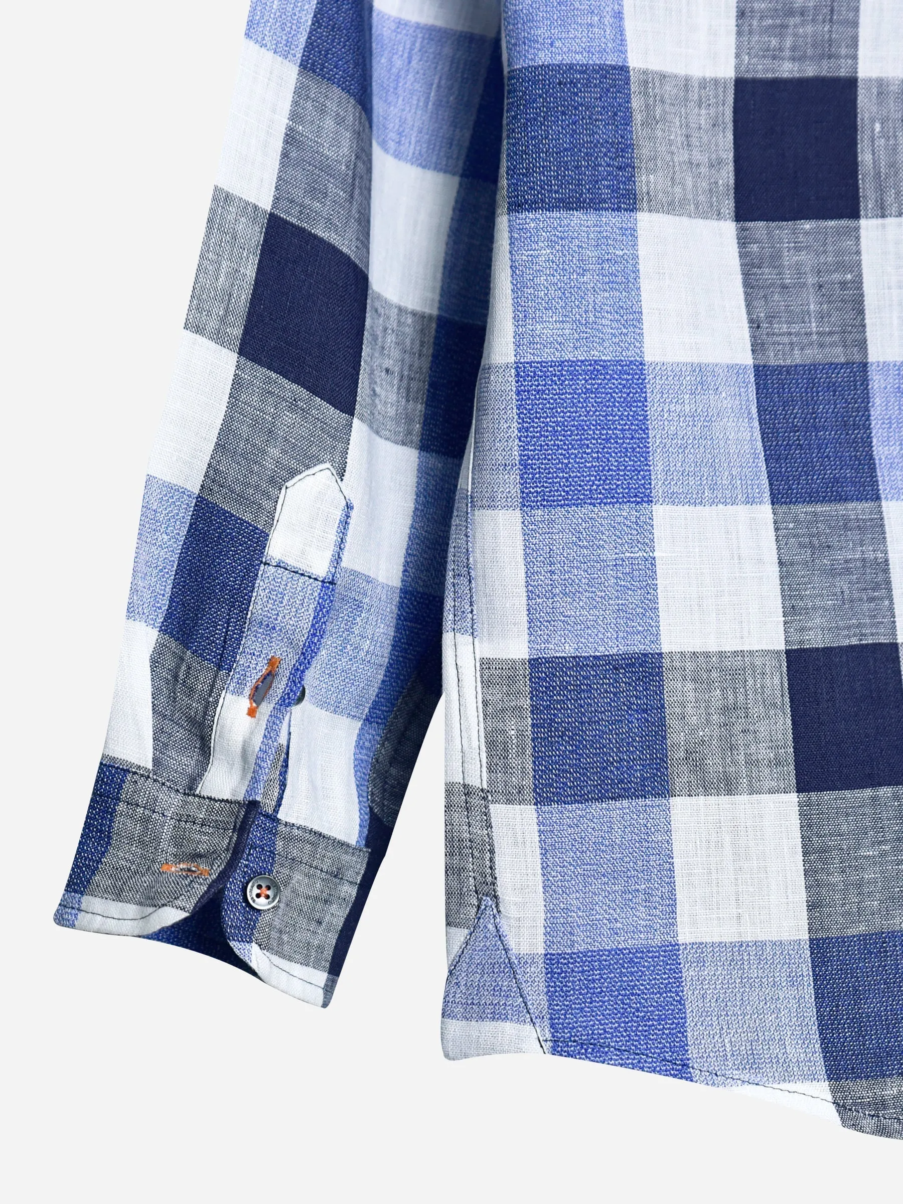 Blue Linen Mao Collar Casual Shirt