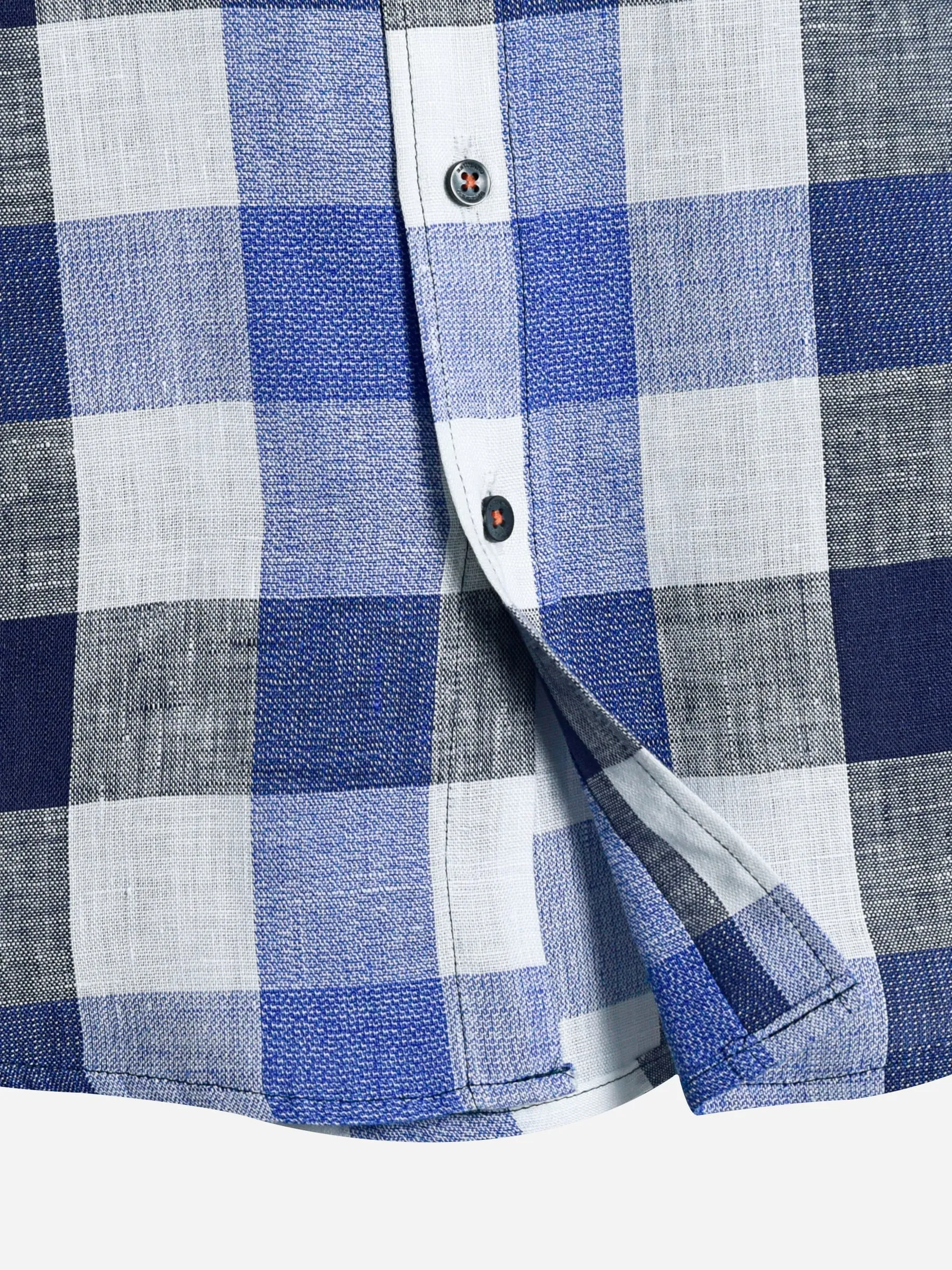 Blue Linen Mao Collar Casual Shirt