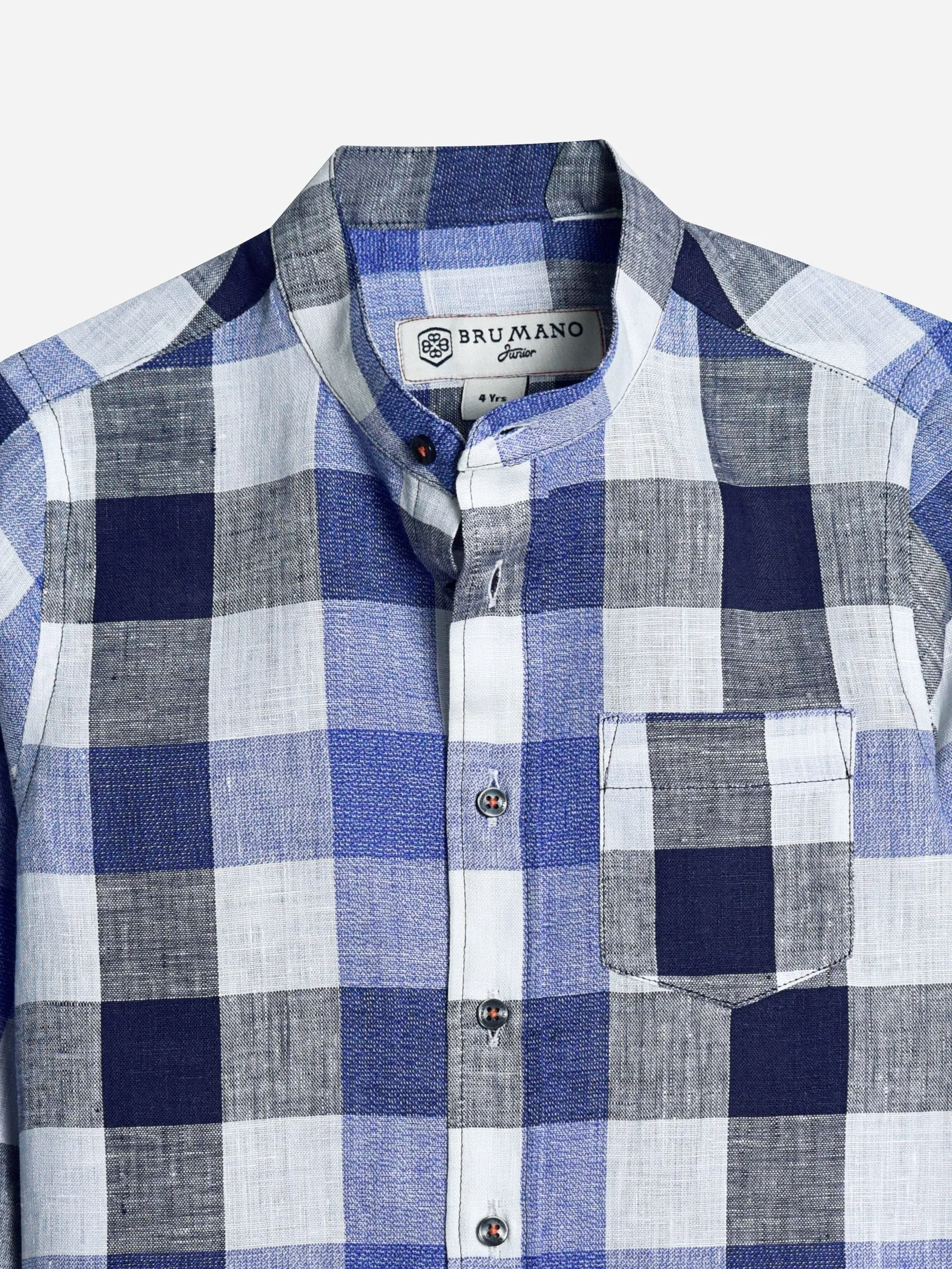 Blue Linen Mao Collar Casual Shirt