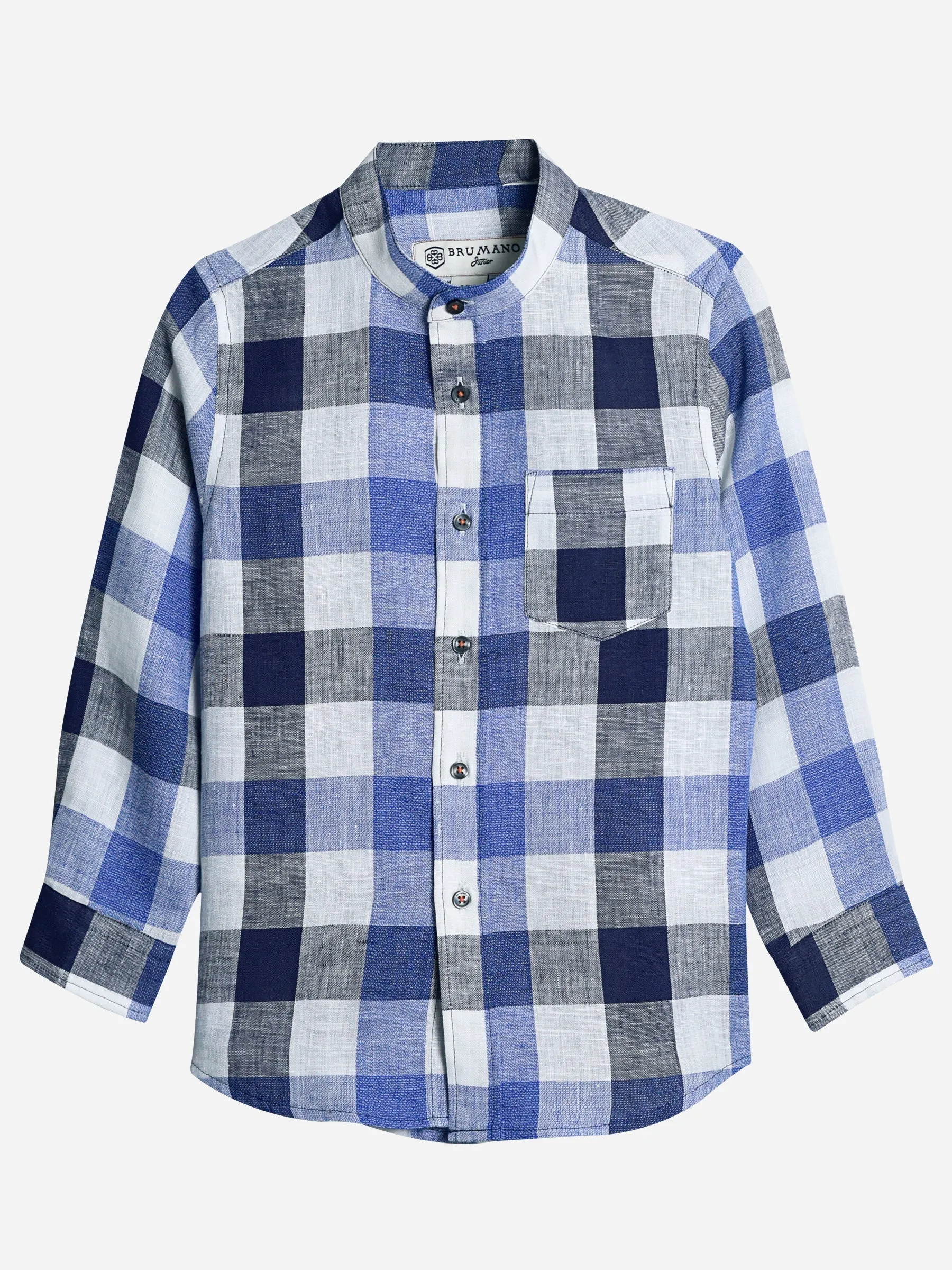 Blue Linen Mao Collar Casual Shirt