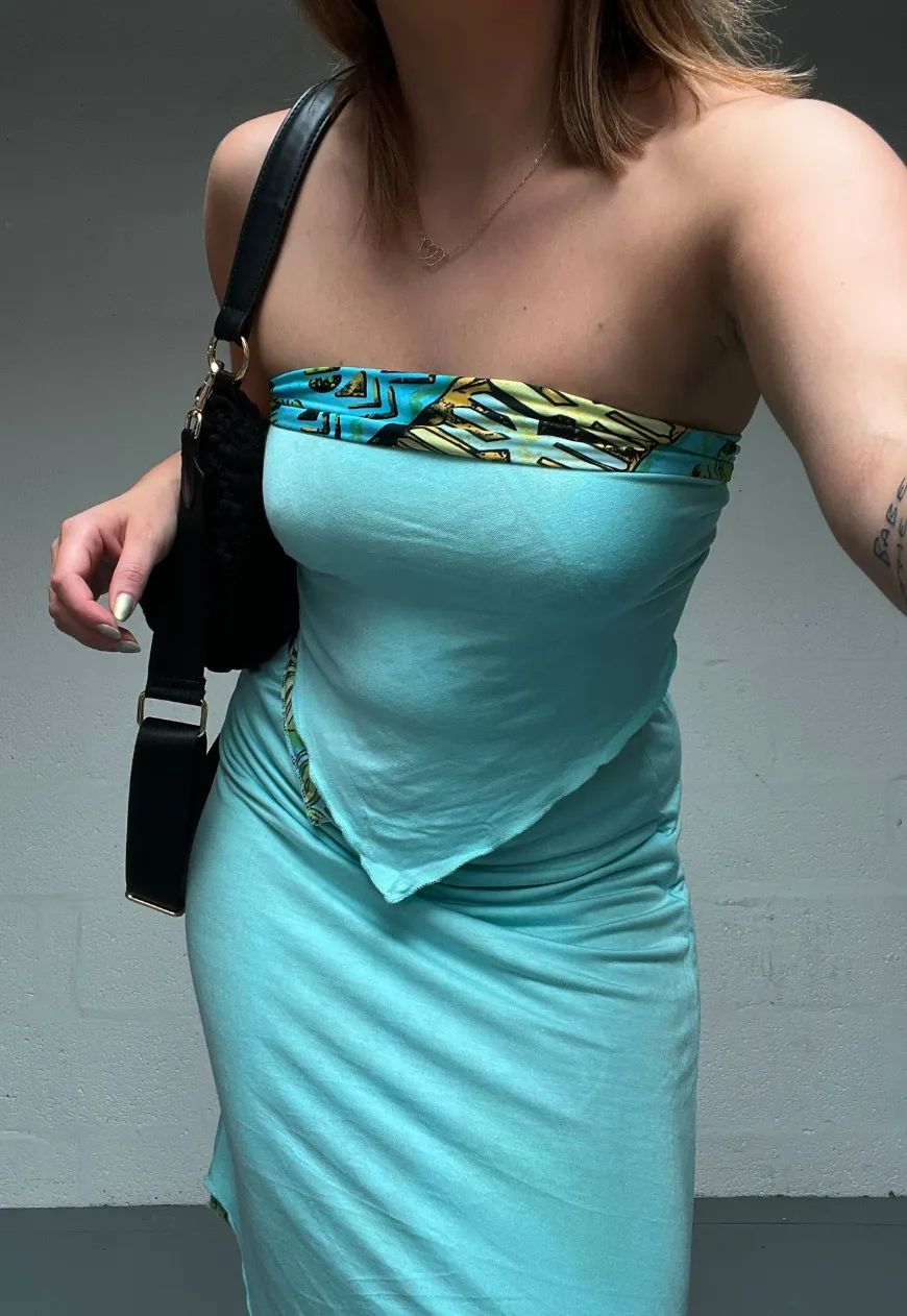 BLUE MOSAIC/ AQUA REVERSIBLE HANKIE TOP