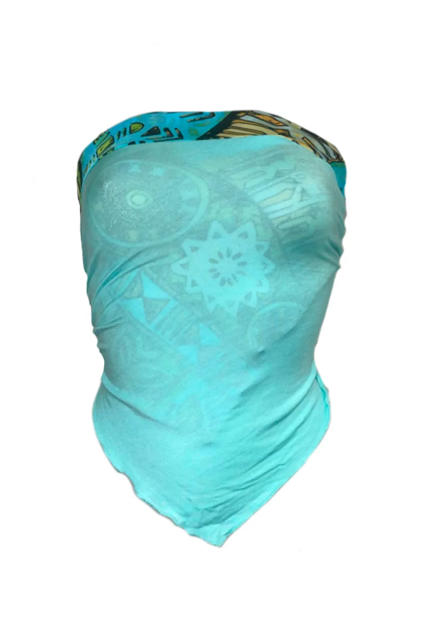 BLUE MOSAIC/ AQUA REVERSIBLE HANKIE TOP