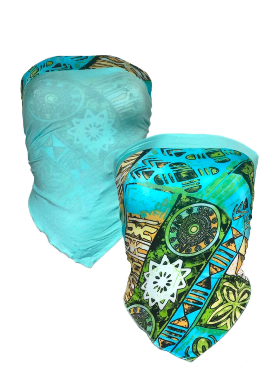BLUE MOSAIC/ AQUA REVERSIBLE HANKIE TOP