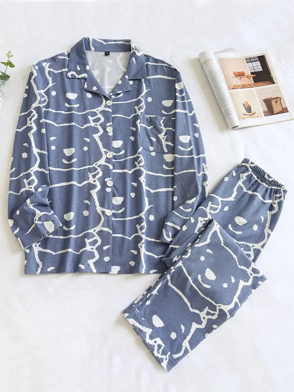 Cartoon Print Cotton Couple Pajamas