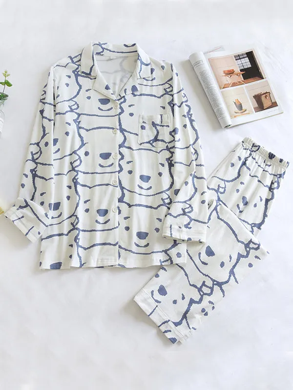 Cartoon Print Cotton Couple Pajamas