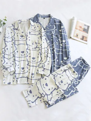 Cartoon Print Cotton Couple Pajamas