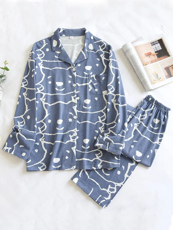 Cartoon Print Cotton Couple Pajamas