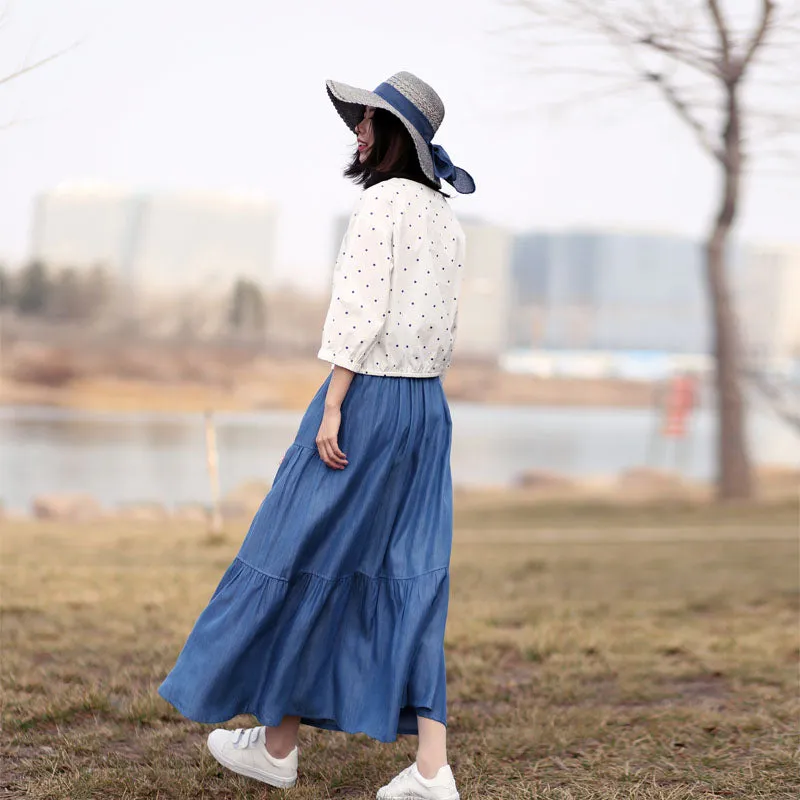 Denim Cotton Women's Skirts Summer Linen Skirt Elastic Waist SSM09754