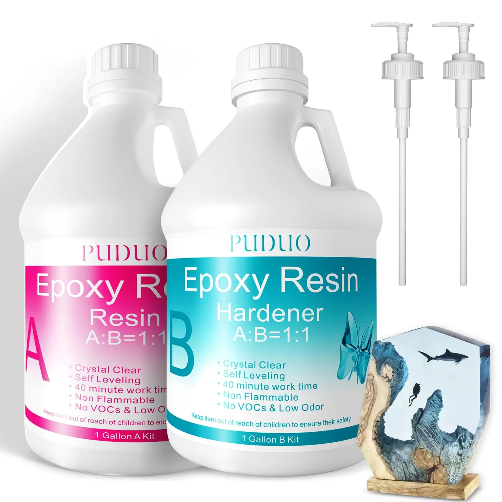 Epoxy Resin Crystal Clear Art 1 Gallon with Pump Kit for Coating, Casting, Resin Art, Jewelry, Tabletop, Bar Top, Live Edge Tables, Fast Curing 2 Part Epoxy Casting Resin Kit