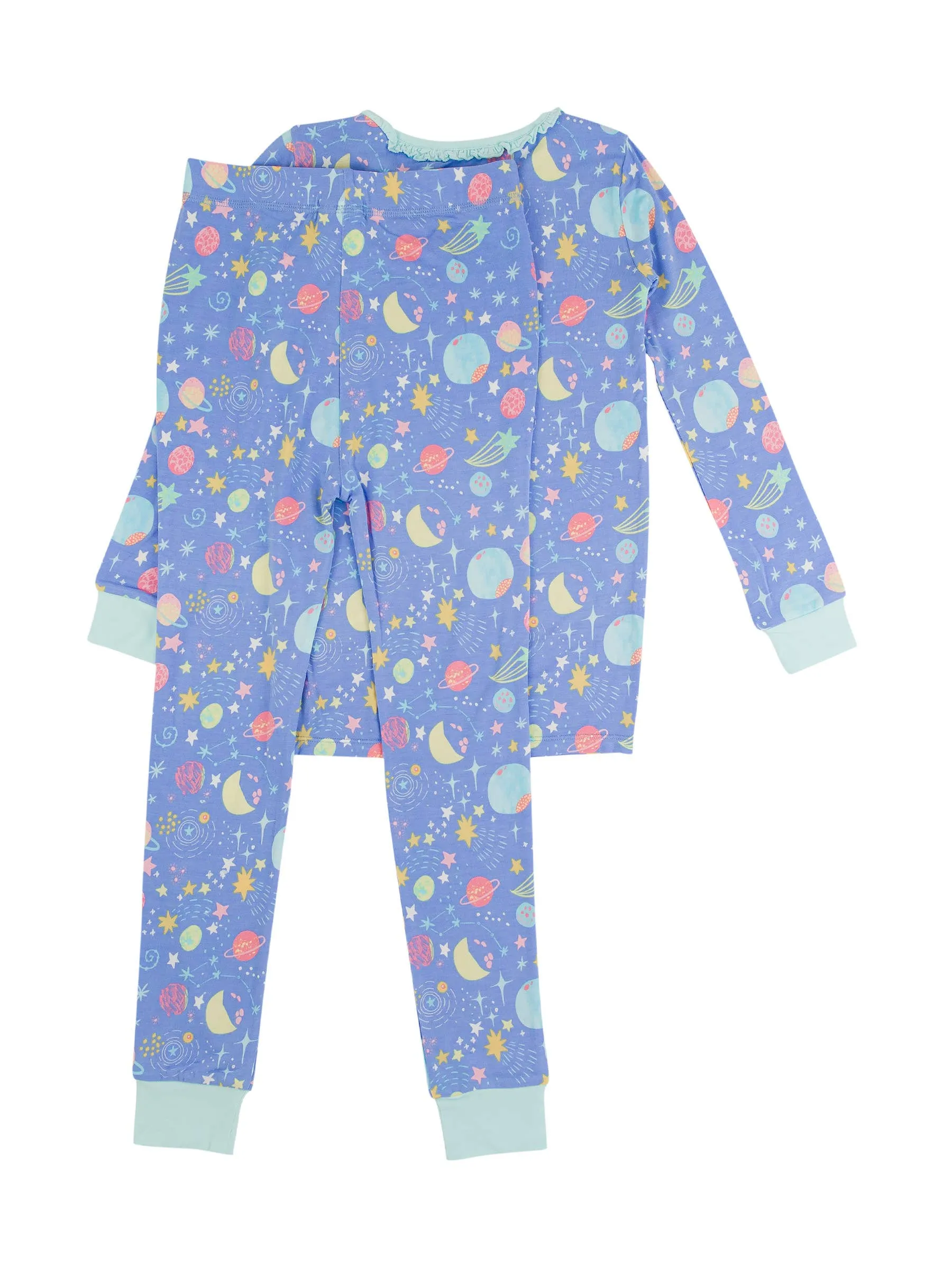 Girls Starry Dreams Bamboo Viscose Ruffle Long Sleeve Pajama Set