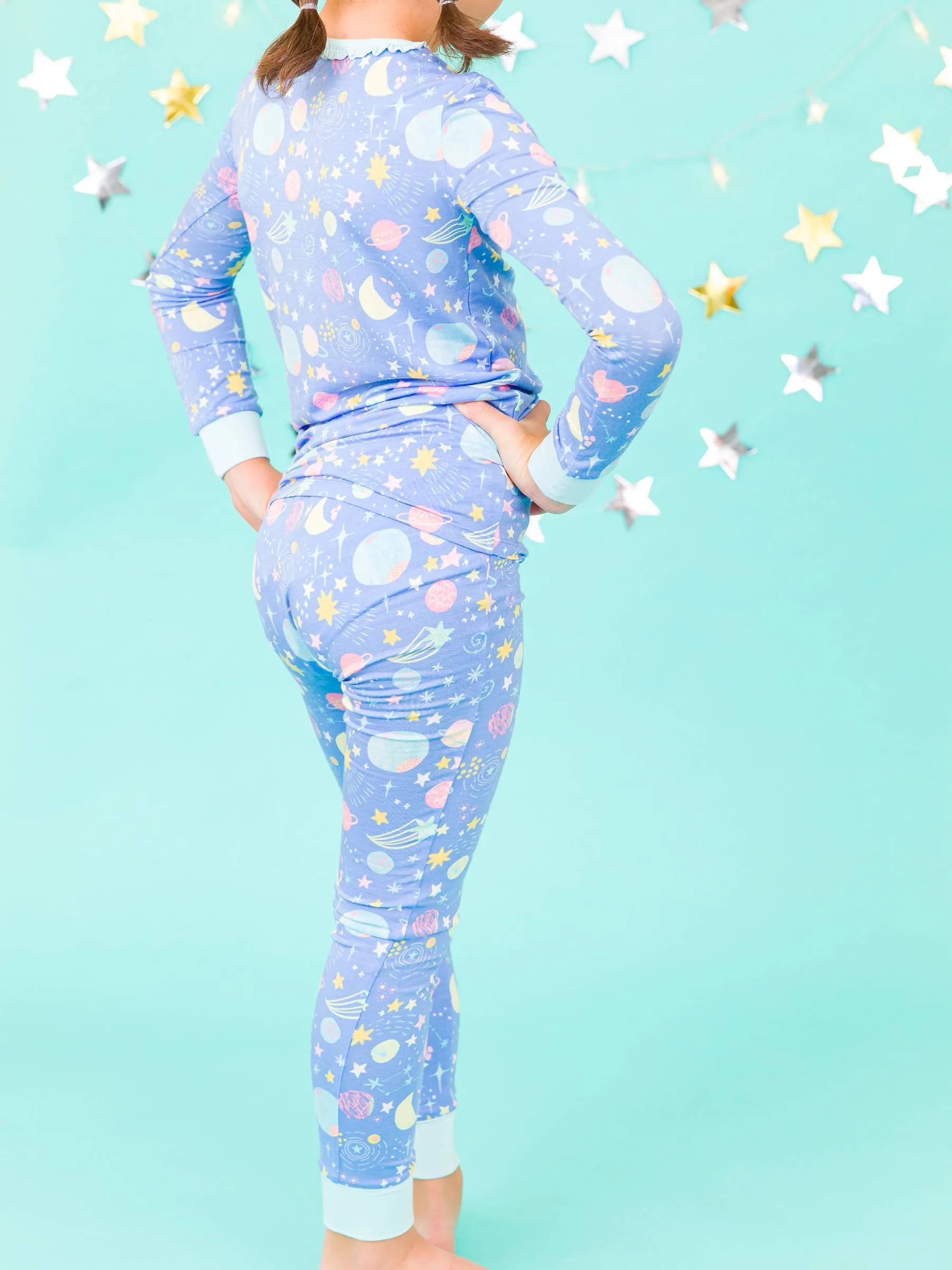 Girls Starry Dreams Bamboo Viscose Ruffle Long Sleeve Pajama Set
