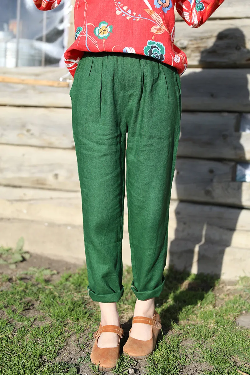 Green Linen Summer Autumn Women Casual Pants  SMM97237