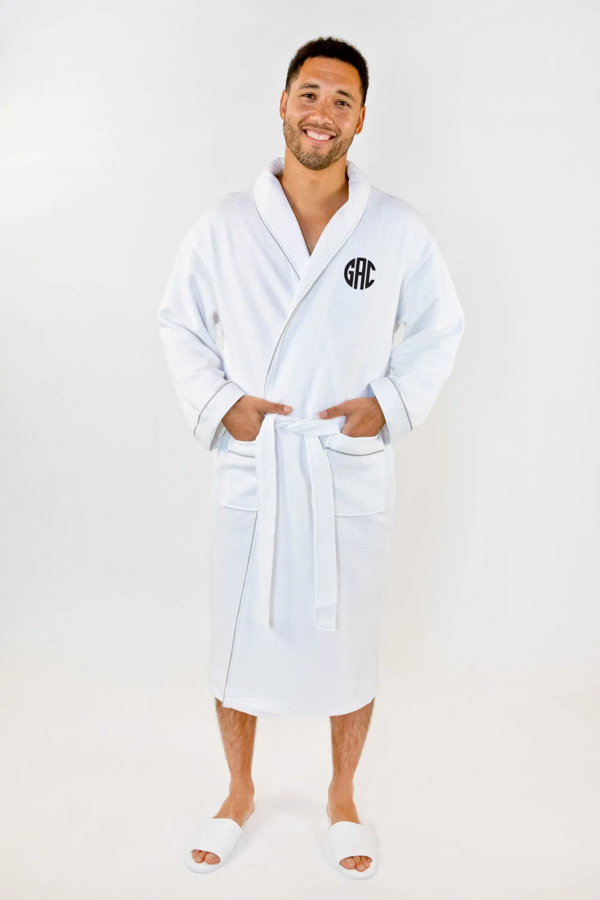 Groom and Bride Cursive Style White Embroidered Bathrobe