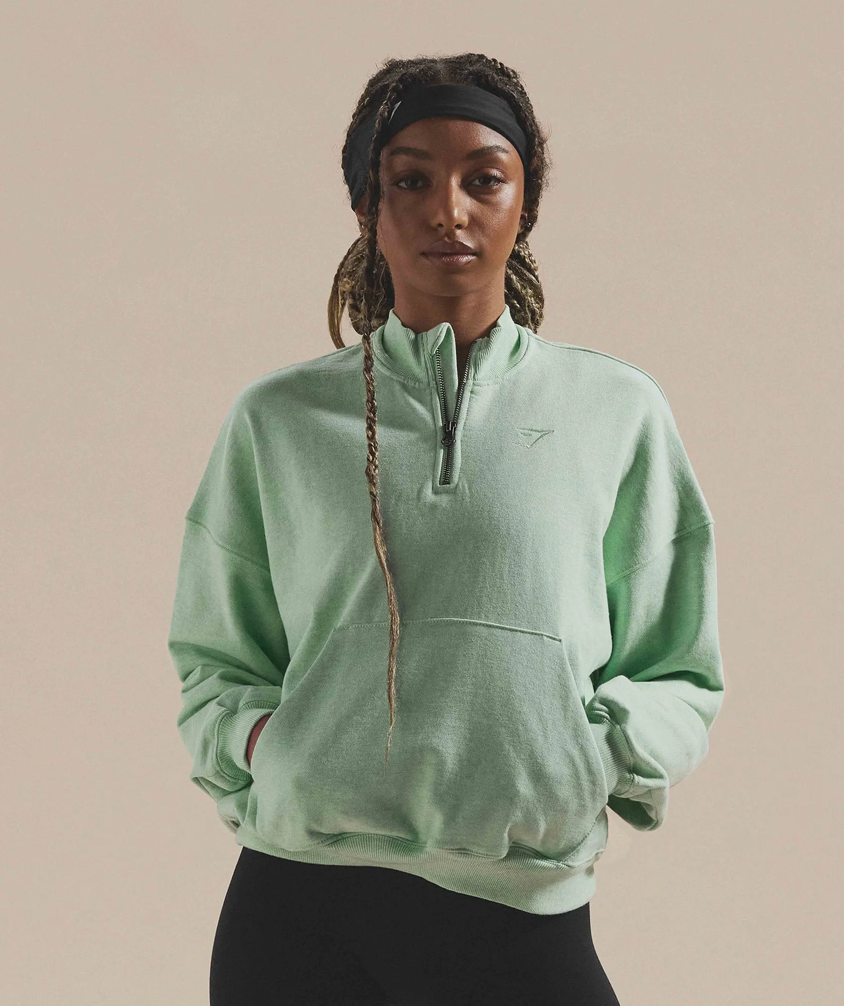 Gymshark Rest Day Sweats 1/2 Zip Pullover - Refreshing Green Marl