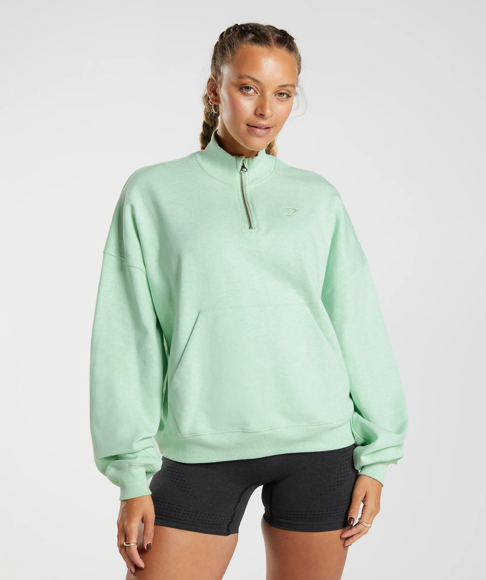 Gymshark Rest Day Sweats 1/2 Zip Pullover - Refreshing Green Marl