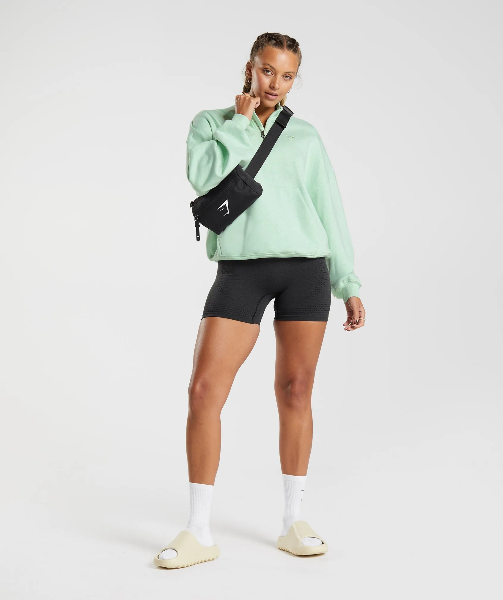 Gymshark Rest Day Sweats 1/2 Zip Pullover - Refreshing Green Marl