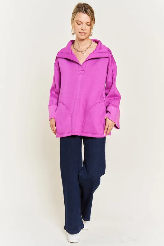 HIGH COLLAR OVERSIZED KNIT TOP