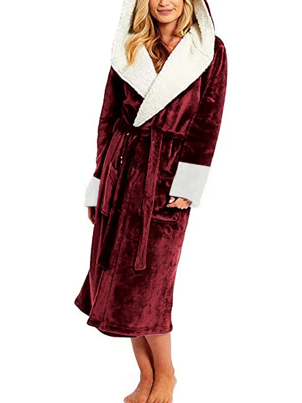 Hooded Belt Fleece Lounge Robe