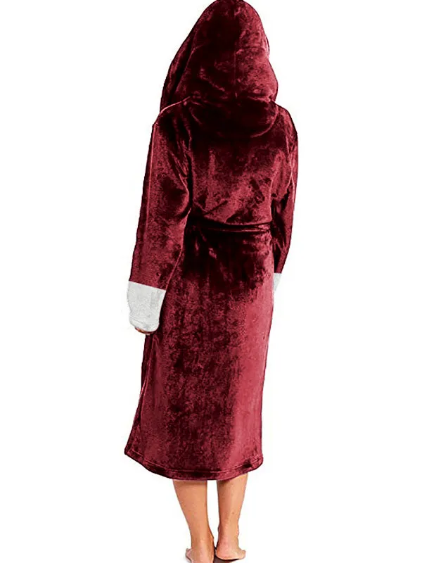 Hooded Belt Fleece Lounge Robe