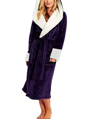 Hooded Belt Fleece Lounge Robe