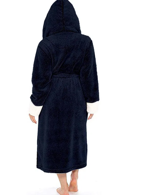 Hooded Belt Fleece Lounge Robe