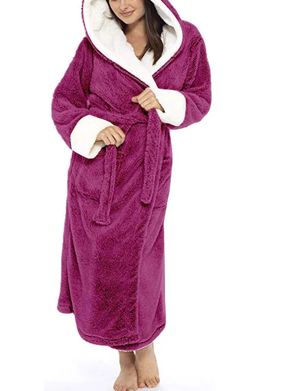 Hooded Belt Fleece Lounge Robe