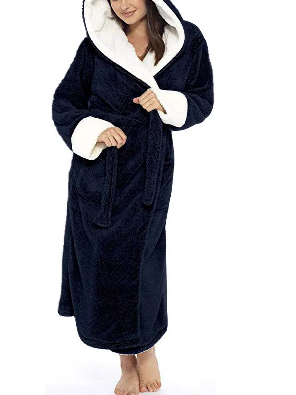Hooded Belt Fleece Lounge Robe