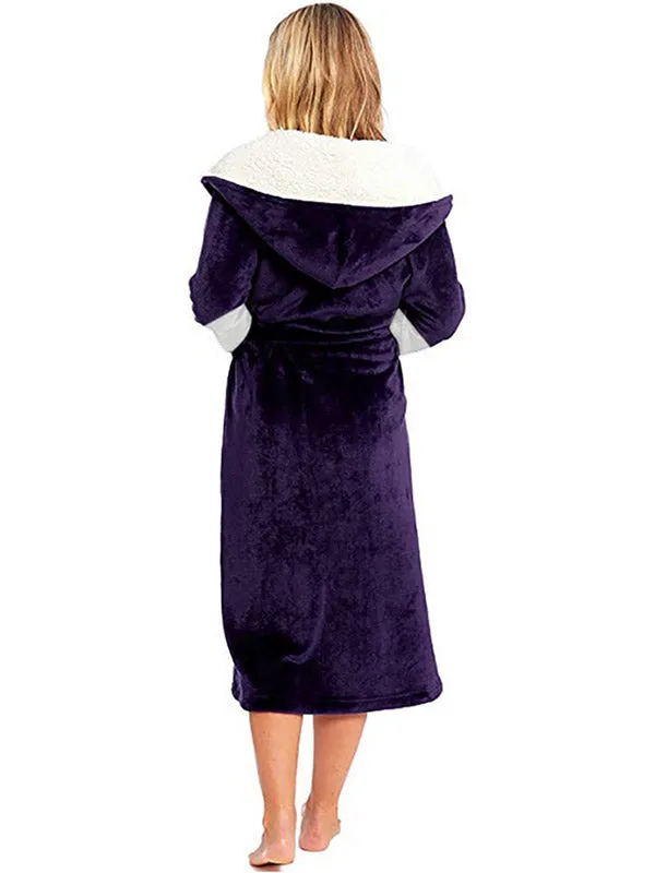 Hooded Belt Fleece Lounge Robe