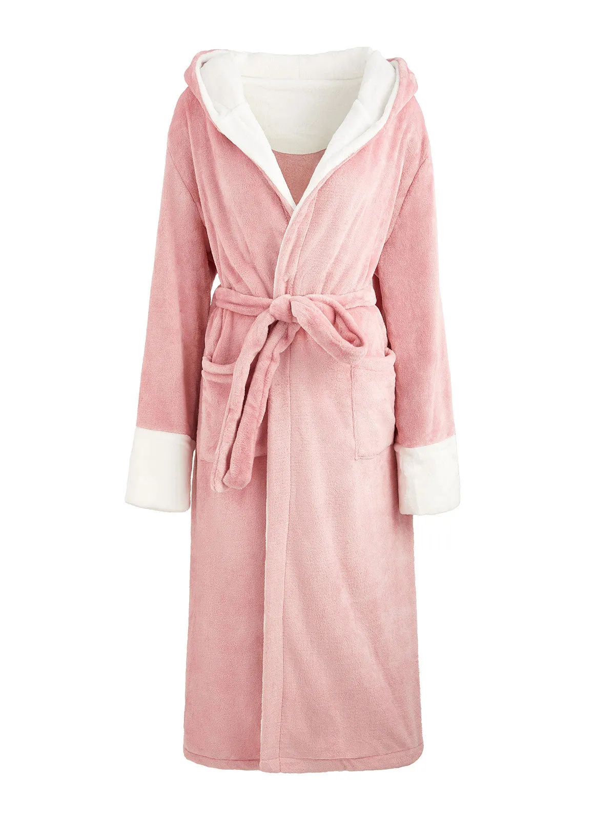Hooded Belt Fleece Lounge Robe