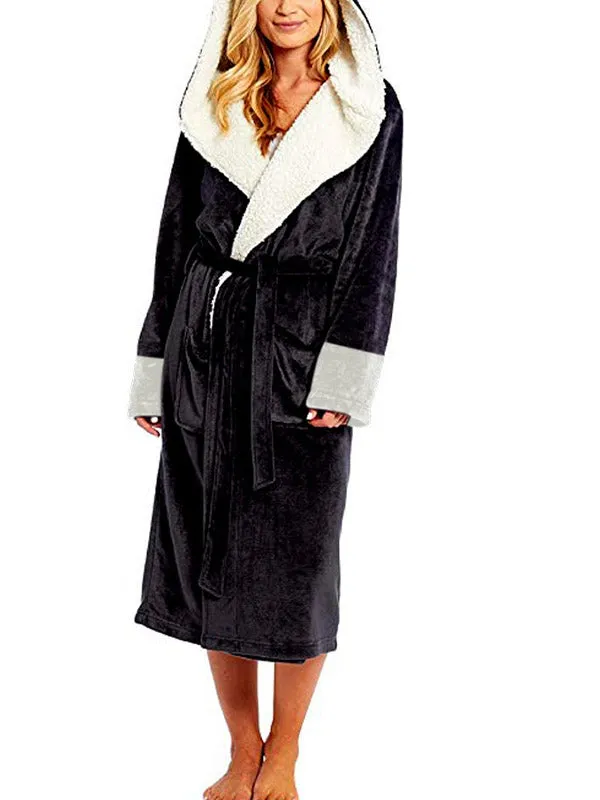 Hooded Belt Fleece Lounge Robe