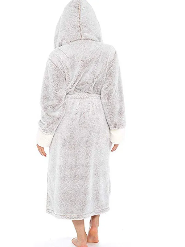 Hooded Belt Fleece Lounge Robe