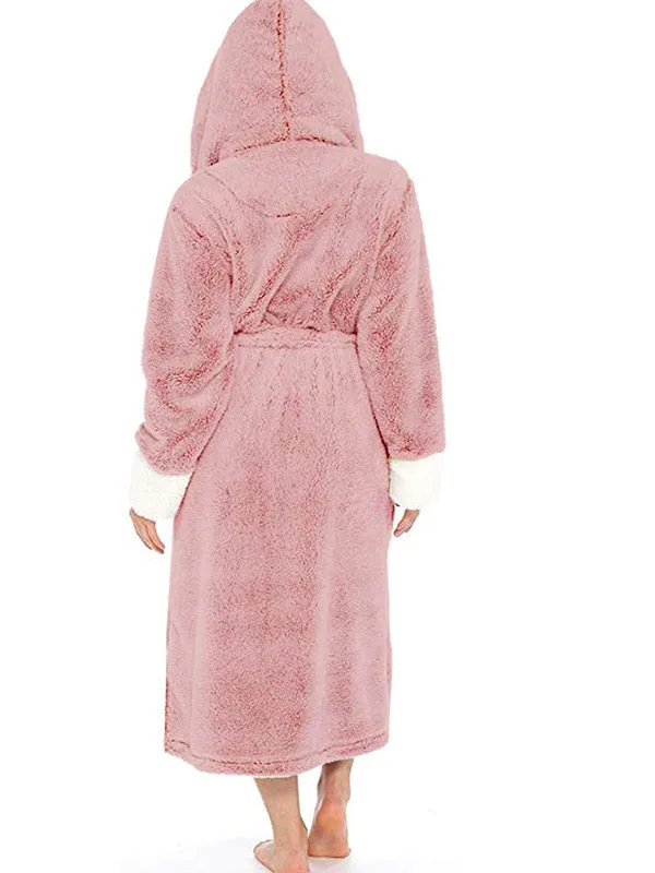 Hooded Belt Fleece Lounge Robe