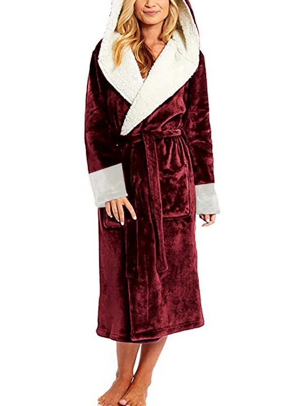 Hooded Belt Fleece Lounge Robe