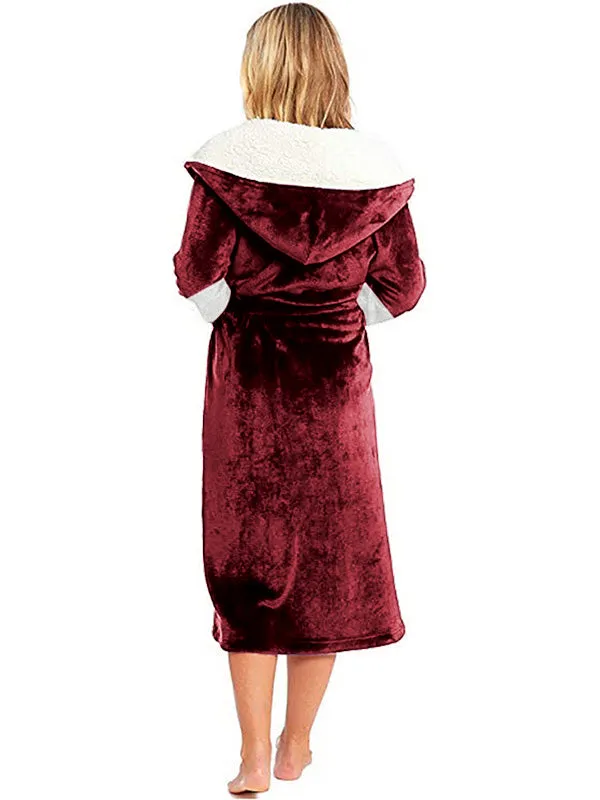 Hooded Belt Fleece Lounge Robe