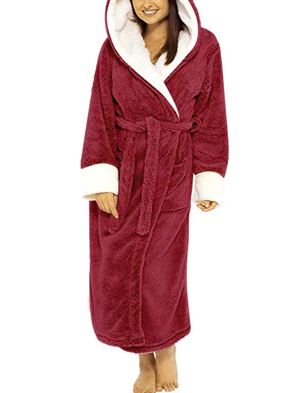 Hooded Belt Fleece Lounge Robe