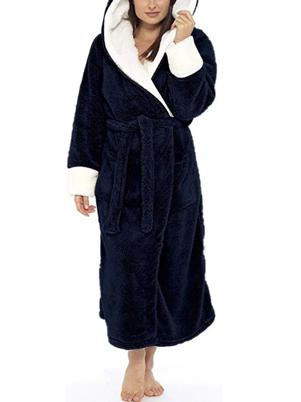 Hooded Belt Fleece Lounge Robe
