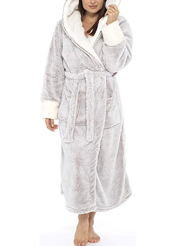 Hooded Belt Fleece Lounge Robe