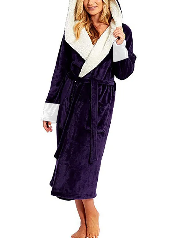 Hooded Belt Fleece Lounge Robe
