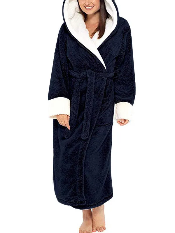 Hooded Belt Fleece Lounge Robe