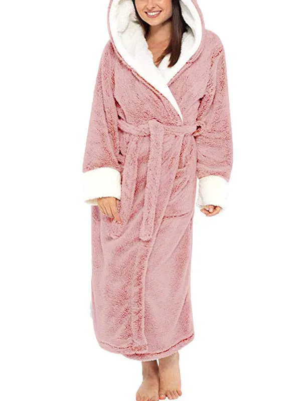 Hooded Belt Fleece Lounge Robe